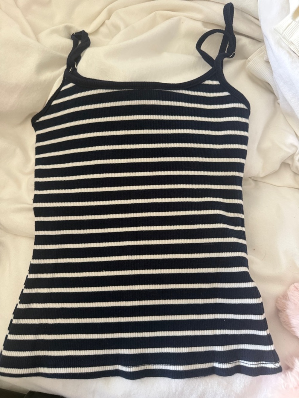Black and White Striped Ribbed Tank Top - Women